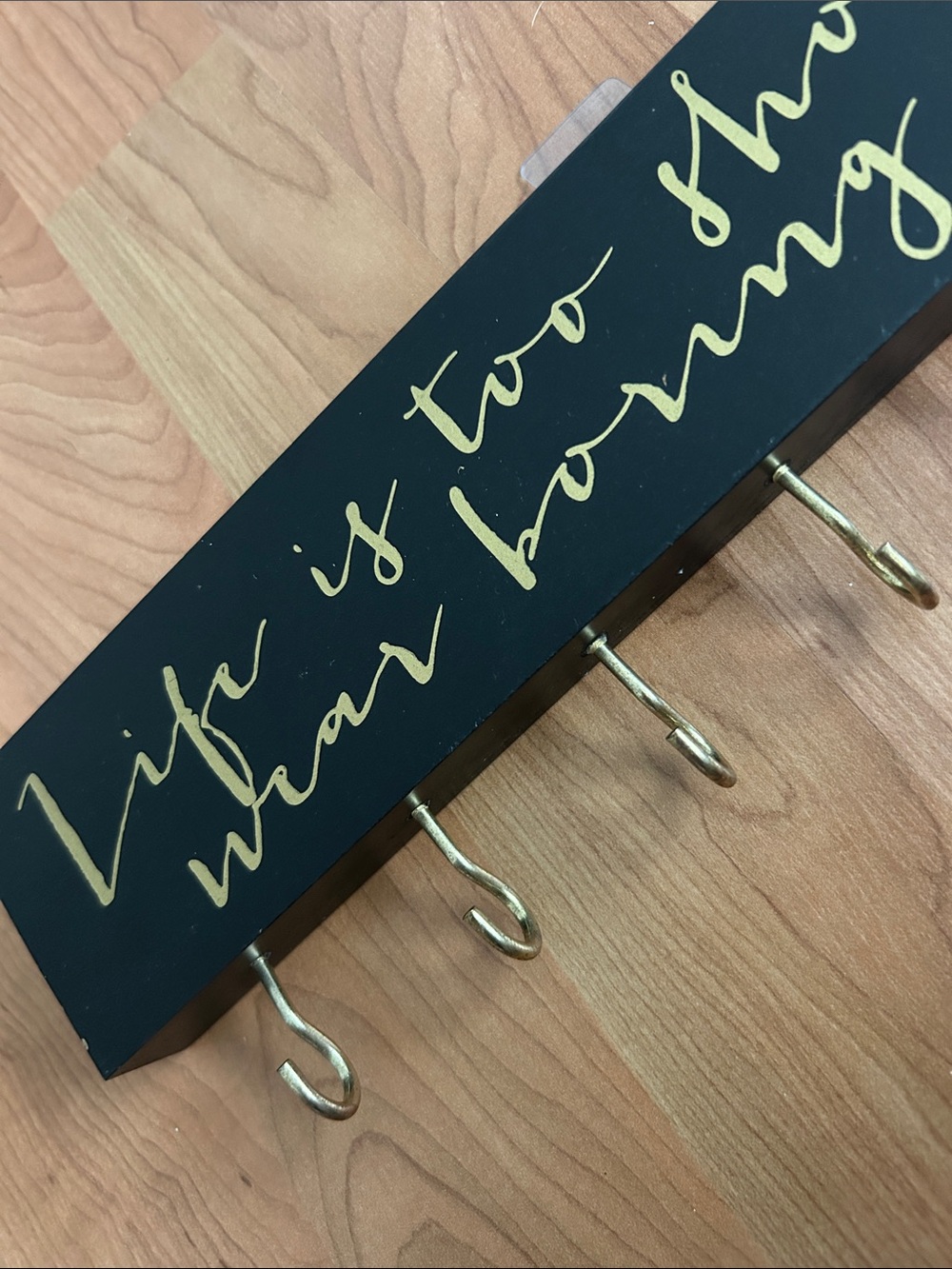 Black Wall Hook Rack with Gold Script Lettering - Picture 9 of 11